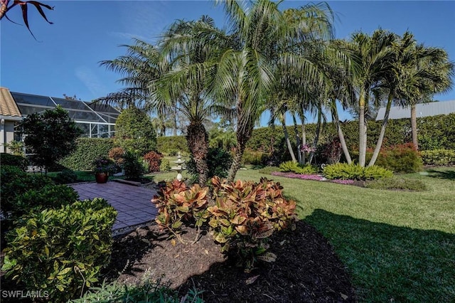 view of yard featuring a lanai