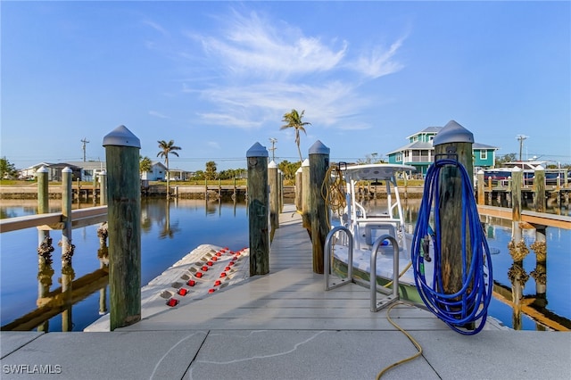 view of dock with a water view