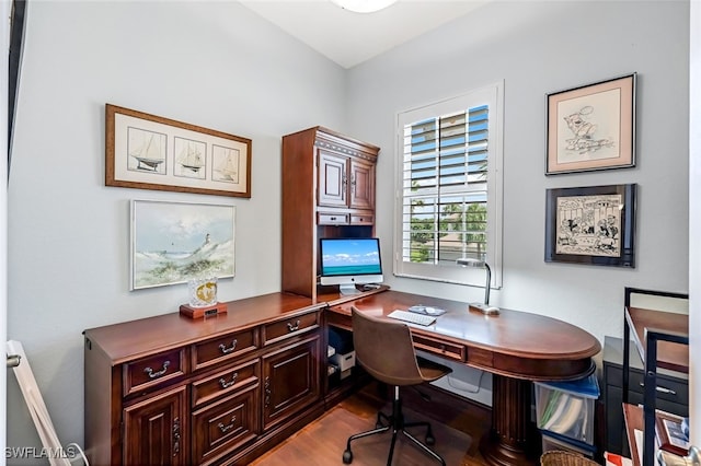 office area with hardwood / wood-style flooring