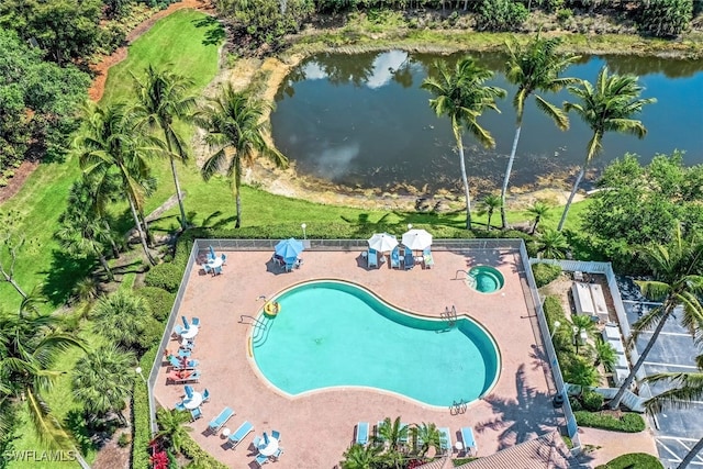 aerial view featuring a water view