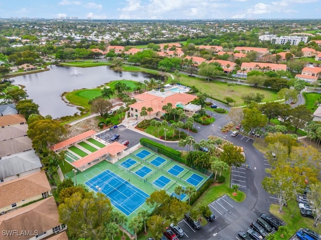 aerial view with a water view