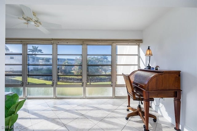 home office with ceiling fan