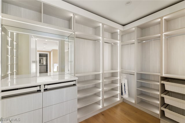 spacious closet with light hardwood / wood-style flooring
