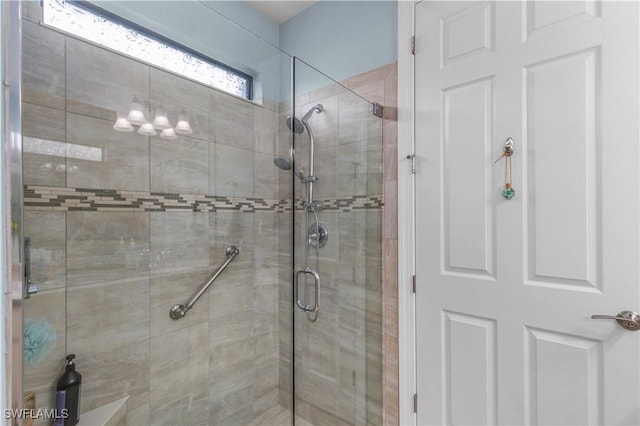 bathroom with a stall shower