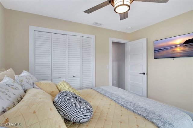 bedroom with a closet and ceiling fan