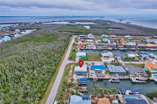 aerial view featuring a water view