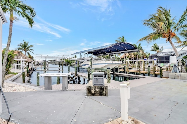 view of dock with a water view