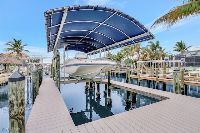 view of dock with a water view