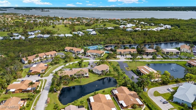 aerial view with a water view