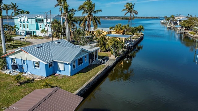 aerial view with a water view