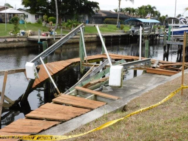 view of dock with a water view