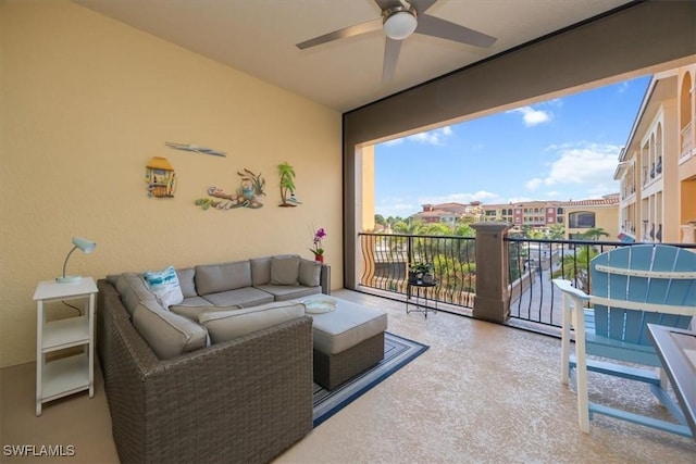 living room featuring ceiling fan