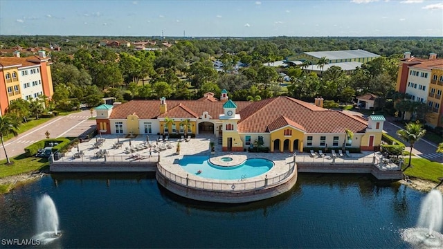 exterior space with a water view