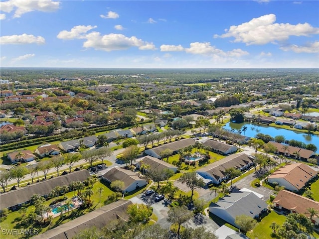 aerial view with a water view