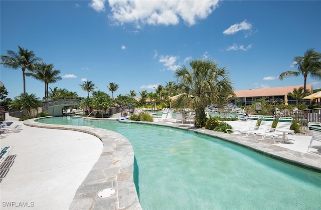 view of swimming pool with a patio