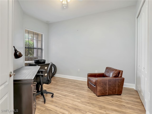 office area featuring light hardwood / wood-style flooring