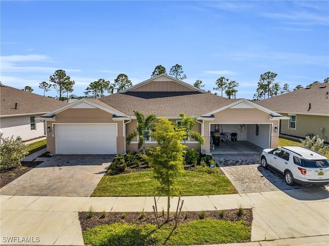 ranch-style home with a front lawn