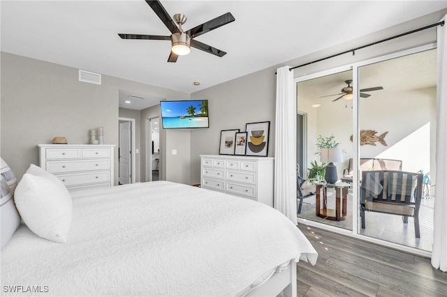 11041 Gulf Reflections Dr Unit 203, Fort Myers, FL 33908 - bedroom featuring hardwood / wood-style flooring, ceiling fan, and access to exterior