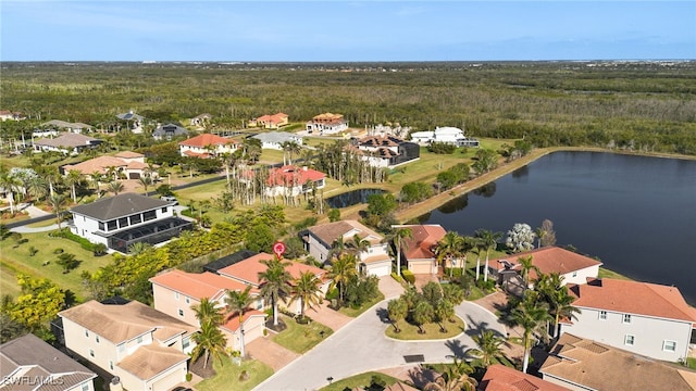 aerial view featuring a water view and a residential view