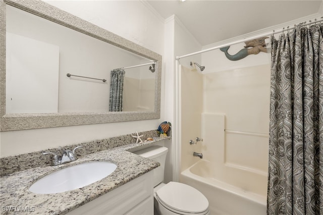 full bathroom with vanity, toilet, and shower / bath combo