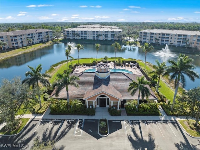 aerial view with a water view