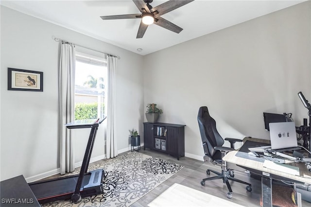 office space featuring ceiling fan