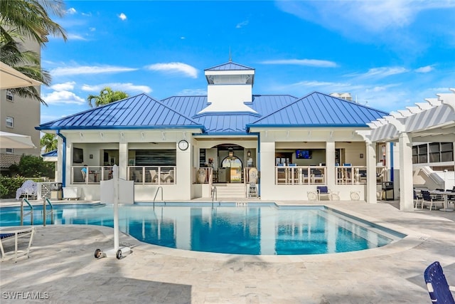 view of swimming pool with a patio area and a pergola