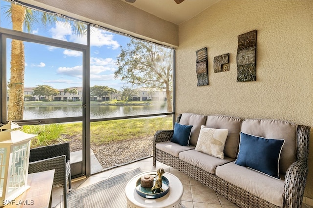 sunroom with a water view