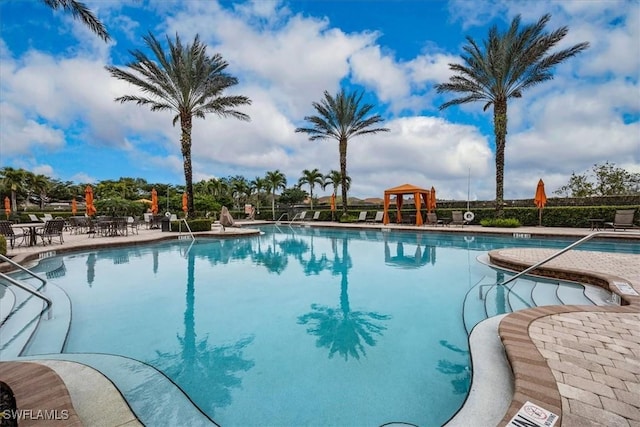 view of swimming pool featuring a patio