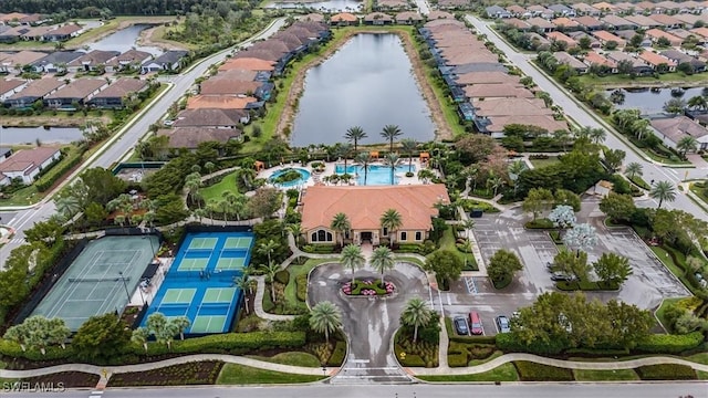 aerial view featuring a water view