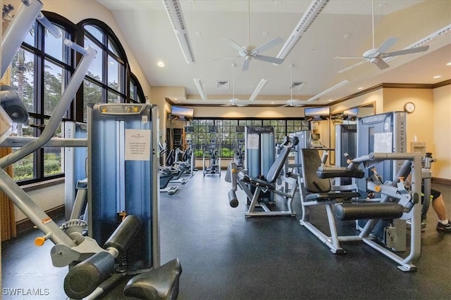 gym featuring ceiling fan