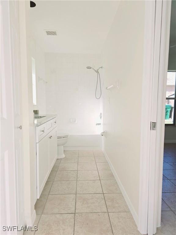 full bathroom with tile patterned floors, vanity, toilet, and shower / bathing tub combination