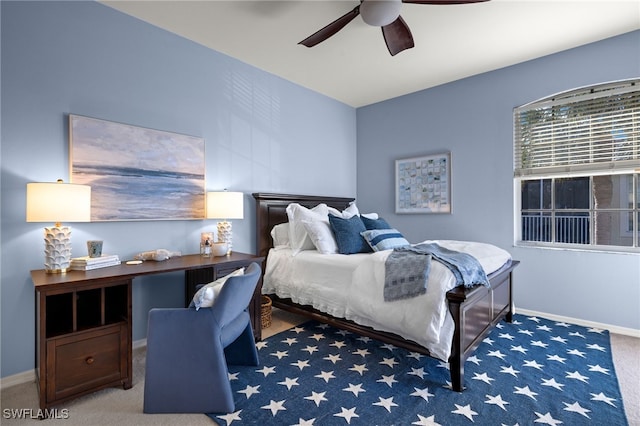 bedroom with carpet floors and ceiling fan