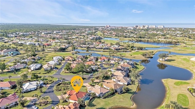 bird's eye view featuring a water view