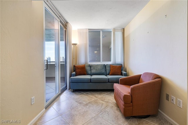 living room with expansive windows