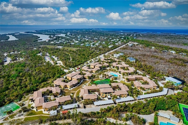 aerial view featuring a water view