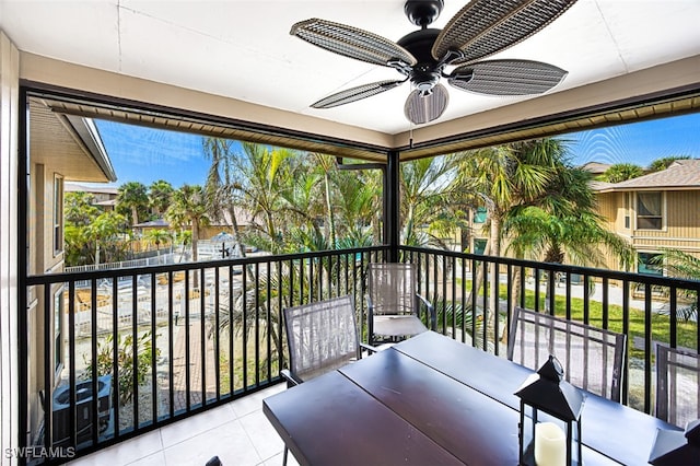 balcony with cooling unit and ceiling fan