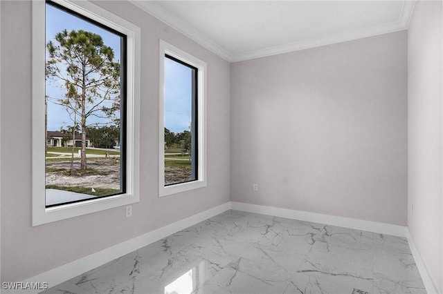 spare room with crown molding