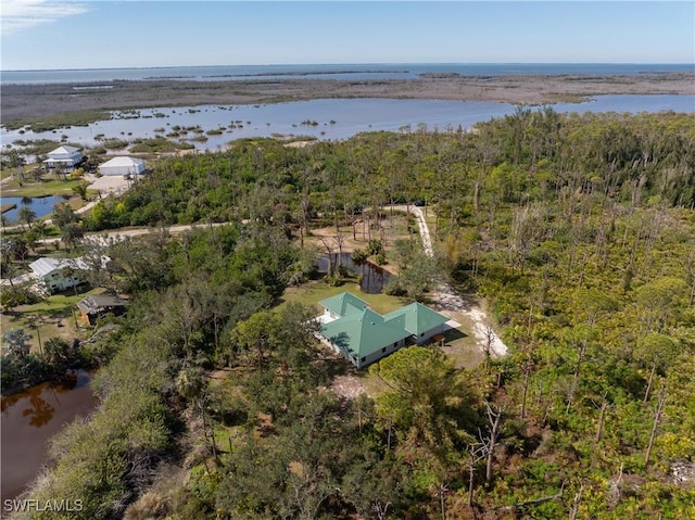 bird's eye view featuring a water view