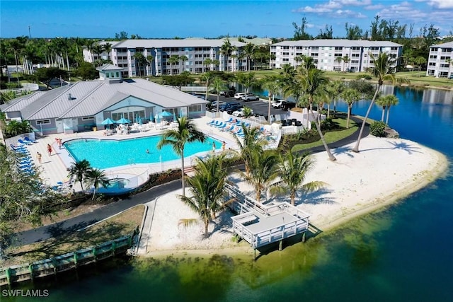 aerial view with a water view