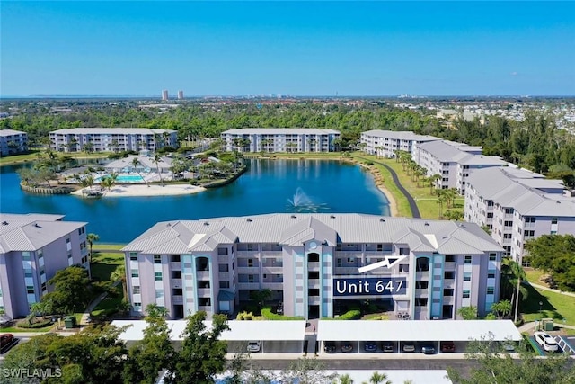 aerial view with a water view