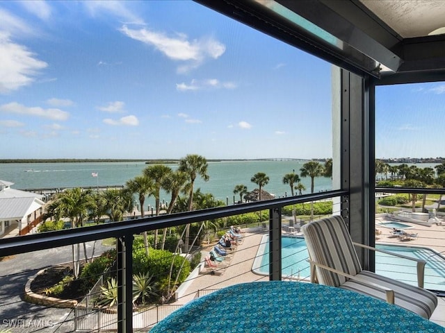 balcony with a water view