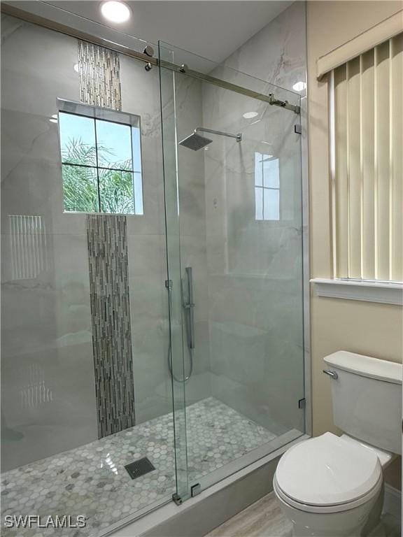 bathroom featuring toilet and walk in shower