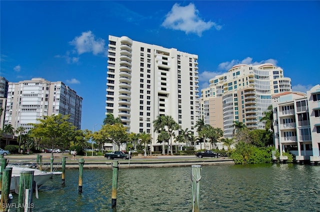 view of water feature featuring a city view