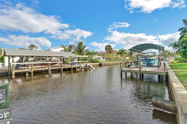 view of dock with a water view