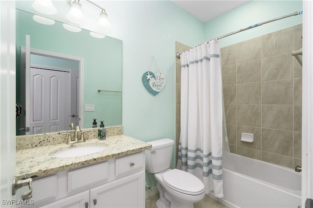 full bathroom with vanity, toilet, and shower / bath combo