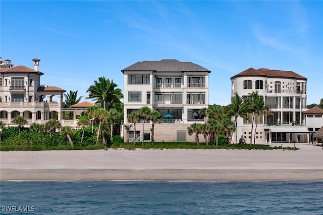 exterior space with a water view