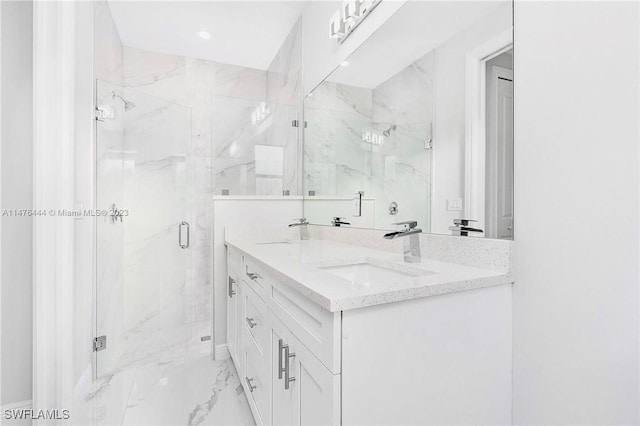 4091 56th Ave NE, Naples, FL 34120 - bathroom with marble finish floors, a marble finish shower, double vanity, and recessed lighting