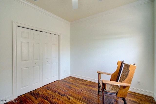 13911 Lake Mahogany Blvd Unit 2922, Fort Myers, FL 33907 - living area with crown molding, baseboards, and dark wood-style floors