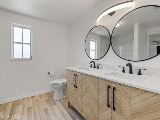 bathroom featuring vanity, hardwood / wood-style floors, and toilet